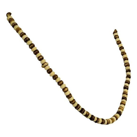 Vintage Brown Tan Wooden Boho Chic Beaded Chain Necklace 18in - Picture 3 of 7